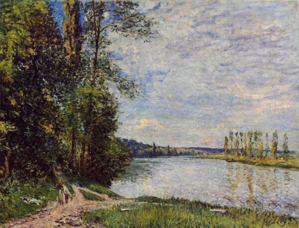 The Path from Veneux to Thomery along the Water, Evening by Alfred Sisley, hand-painted oil painting reproduction