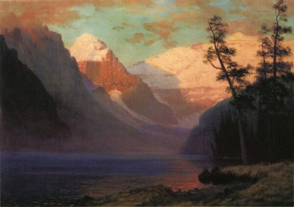 Evening Glow, Lake Louise by Albert Bierstadt, hand-painted oil painting reproduction