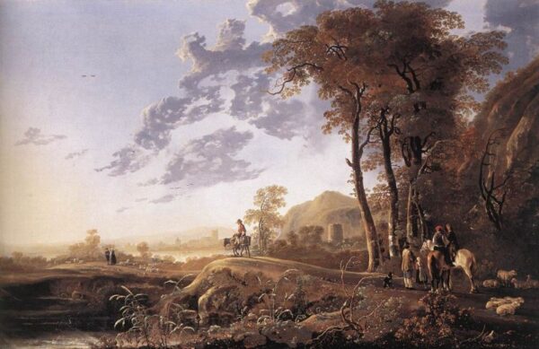 Evening Landscape with Horsemen and Shepherds by Aelbert Cuyp, hand-painted oil painting reproduction