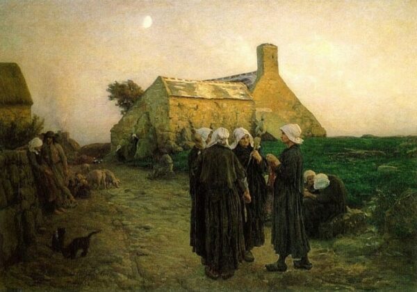 Evening in the Hamlet of Finistere by Jules Breton, hand-painted oil painting reproduction