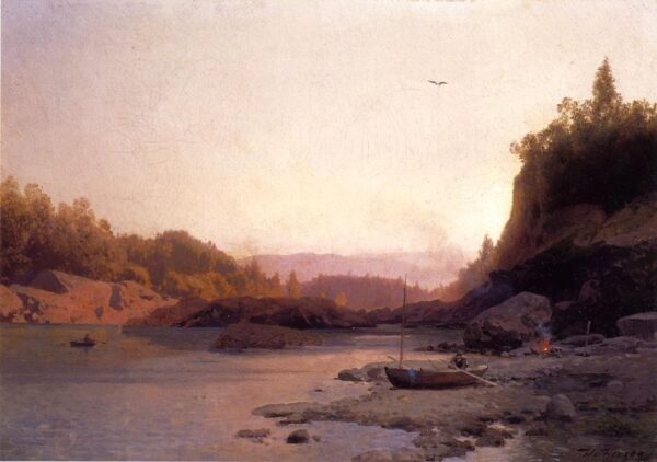 Evening on the Susquehanna by Hermann Ottomar Herzog, hand-painted oil painting reproduction