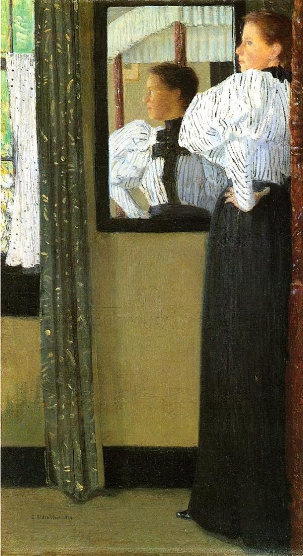 Face Reflected in a Mirror by Julian Alden Weir, hand-painted oil painting reproduction