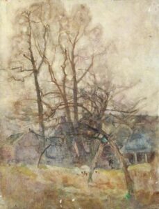 Farm Buildings and Woodland by Benjamin Haughton, hand-painted oil painting reproduction