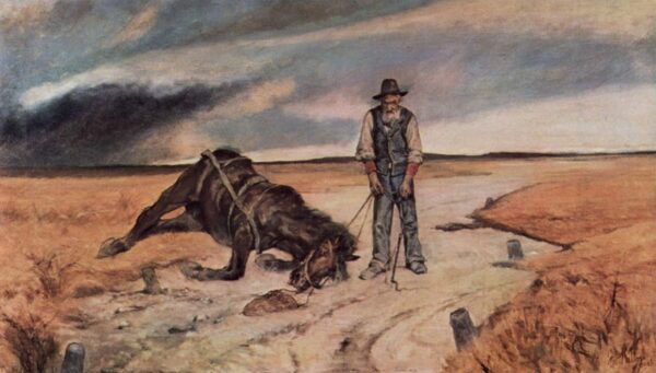 Farmer with Broken Down Horse by Giovanni Fattori, hand-painted oil painting reproduction