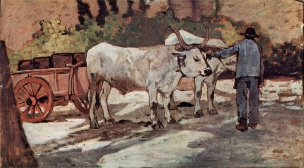 Farmer with Oxen Cart by Giovanni Fattori, hand-painted oil painting reproduction