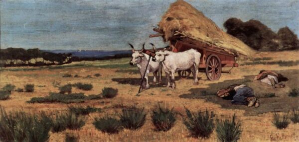 Farmers and Oxen Taking a Break in Maremma by Giovanni Fattori, hand-painted oil painting reproduction