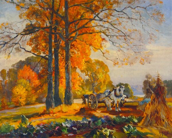 Farmers with Horse Cart by Mathias J Alten, hand-painted oil painting reproduction