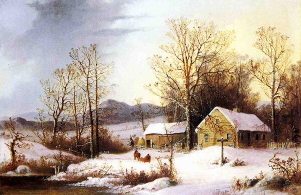 Farmstead in Winter by George Henry Durrie, hand-painted oil painting reproduction
