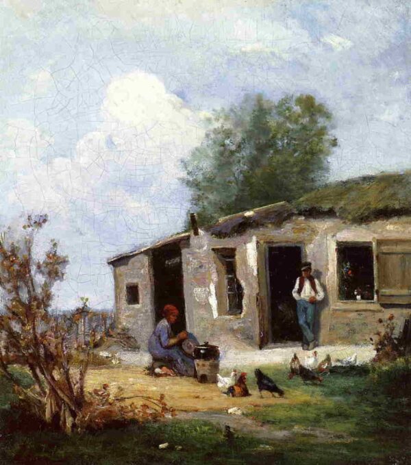Farmyard in Normandy by Stanislas Lépine, hand-painted oil painting reproduction