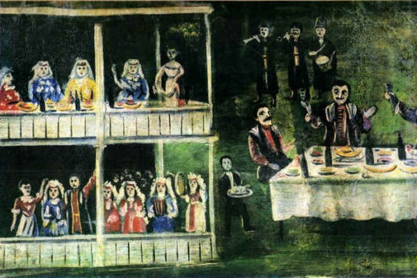 Feast Next To A Two Story House by Niko Pirosmani, hand-painted oil painting reproduction