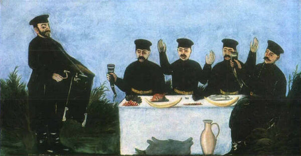 Feast With Organ-Grinder Datiko Zemel by Niko Pirosmani, hand-painted oil painting reproduction