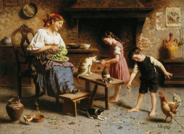 Feeding Time by Eugenio Zampighi, hand-painted oil painting reproduction