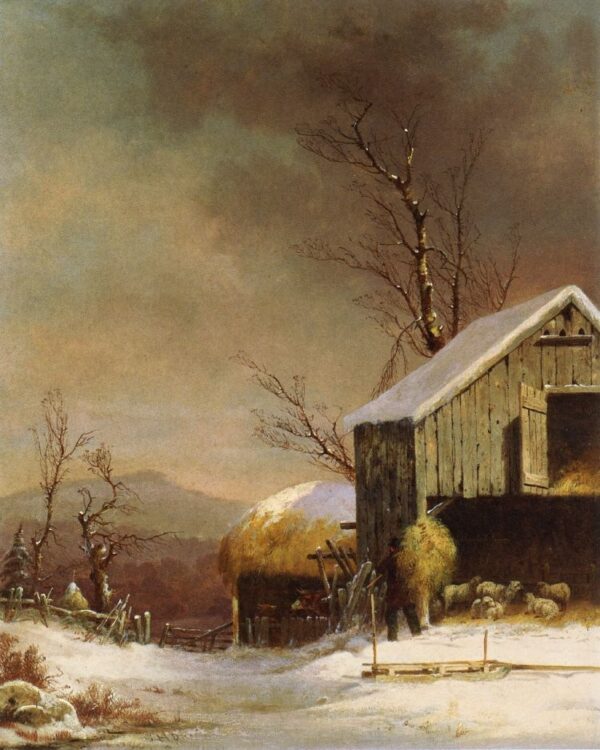 Feeding the Sheep by George Henry Durrie, hand-painted oil painting reproduction