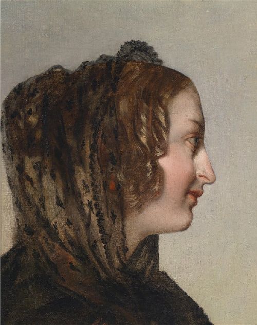 Female Head in Profile with Black Veil by Friedrich von Amerling, hand-painted oil reproduction