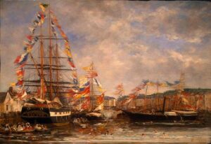 Festival in the Harbor of Honfleur by Eugène Louis Boudin, hand-painted oil painting reproduction