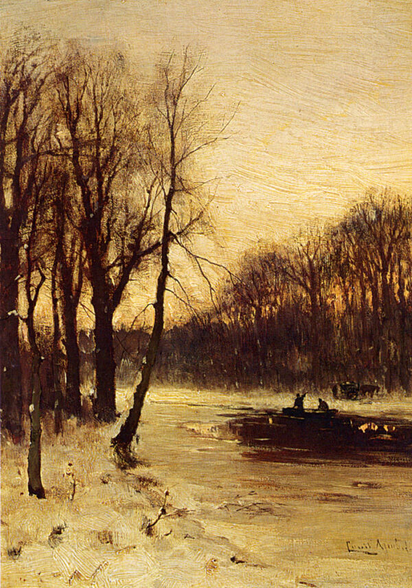 Figures In A Winter Landscape At Dusk by Louis Apol, hand-painted oil painting reproduction