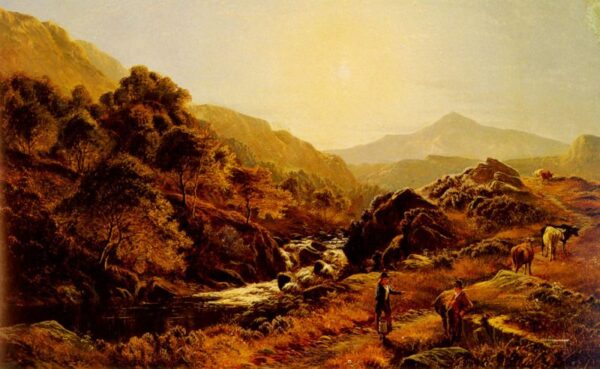 Figures On A Path By A Rocky Stream by Sidney Richard Percy, hand-painted oil painting reproduction