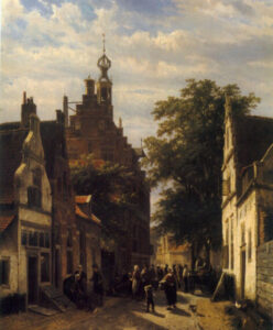Figures in a Street in Delft by Cornelis Springer, hand-painted oil painting reproduction