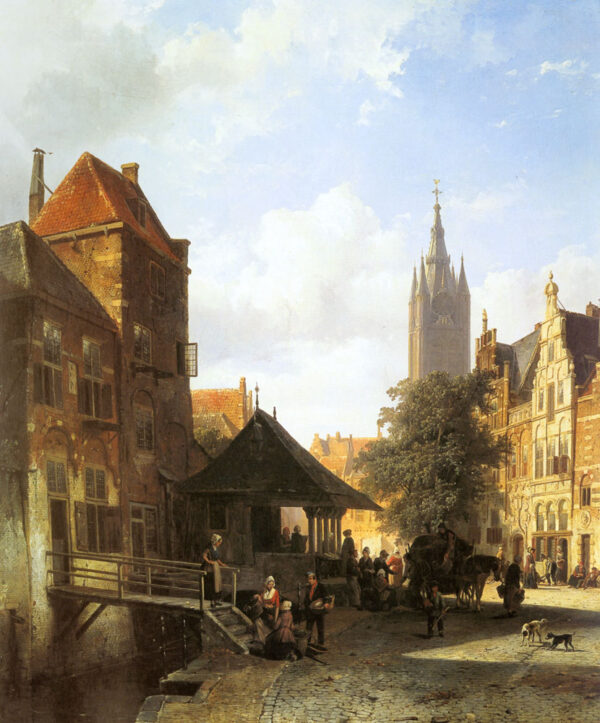 Figures in a Street in Delft II by Cornelis Springer, hand-painted oil painting reproduction