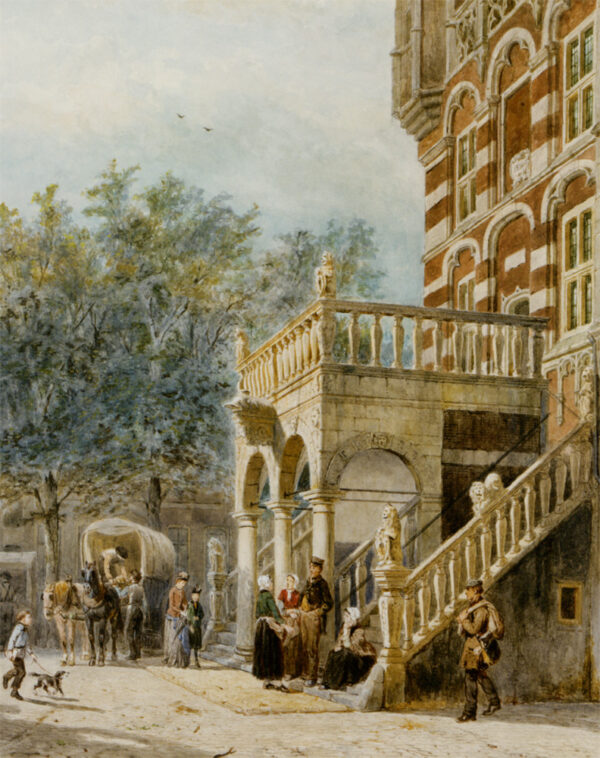 Figures on the Bank in Deventer by Cornelis Springer, hand-painted oil painting reproduction