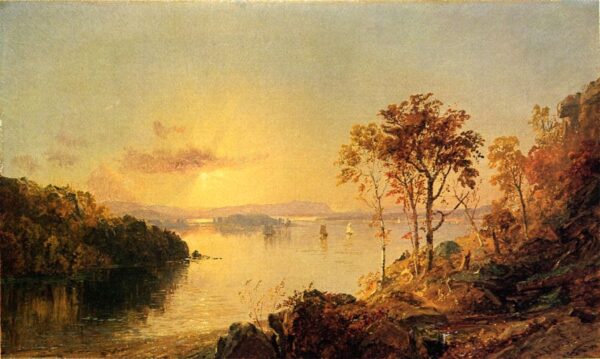 Figures on the Hudson River by Jasper Francis Cropsey, hand-painted oil painting reproduction
