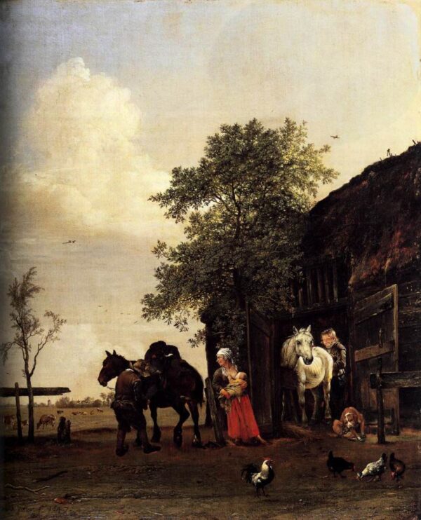 Figures with Horses by a Stable by Paulus Potter, hand-painted oil painting reproduction