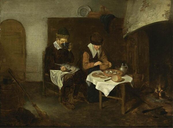 A Couple Having a Meal before a Fireplace by Quiringh van Brekelenkam, hand-painted oil painting reproduction