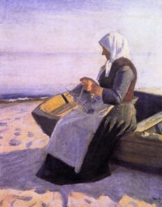 Fishermans Wife Knitting on Skagen Beach by Michael Peter Ancher, hand-painted oil painting reproduction