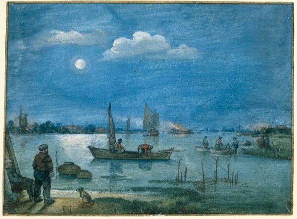 Fishermen by Moonlight by Hendrick Avercamp, hand-painted oil painting reproduction