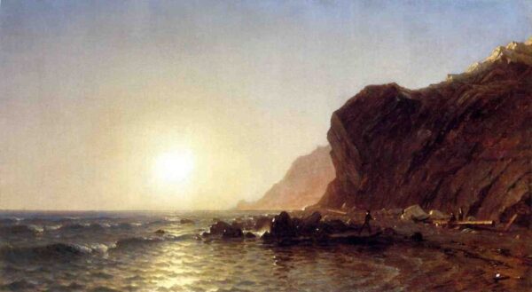 Sunset on the Shore of No Man’s Land – Bass Fishing by Sanford Robinson Gifford, hand-painted oil painting reproduction