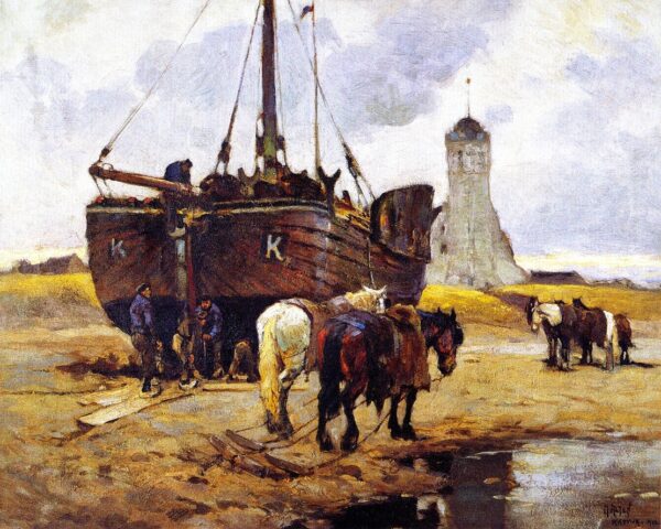 Fishing Boat at Katwick by Mathias J Alten, hand-painted oil painting reproduction