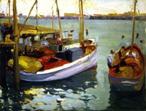 Fishing Boats L A Harbor by Franz Bischoff, hand-painted oil painting reproduction