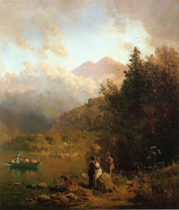 Fishing Party in the Mountains by Thomas Hill, hand-painted oil painting reproduction