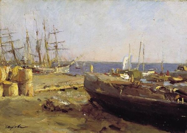 Fishing Vessels in Arkhangelsk by Valentin Alexandrovich Serov, hand-painted oil painting reproduction