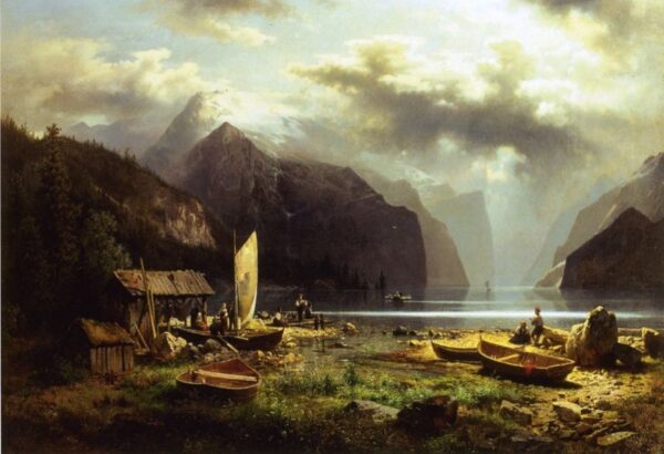 Fishing Village by Hermann Ottomar Herzog, hand-painted oil painting reproduction