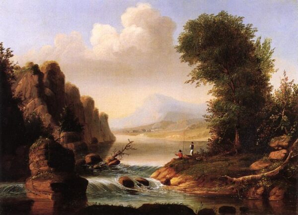 Fishing by a River by George Henry Durrie, hand-painted oil painting reproduction