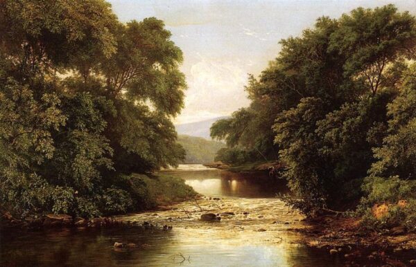 Fishing by a River by William Mason Brown, hand-painted oil painting reproduction
