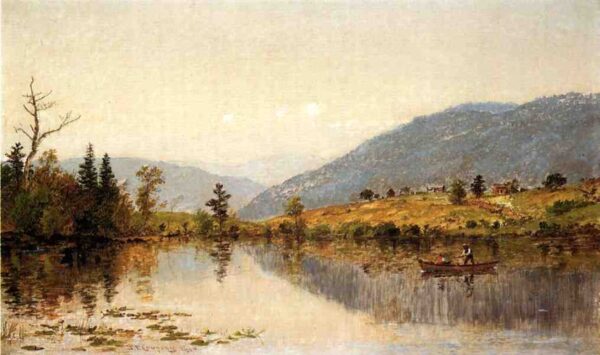 Fishing on a Lake by Jasper Francis Cropsey, hand-painted oil painting reproduction