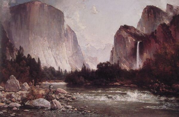 Fishing on the Merced River by Thomas Hill, hand-painted oil painting reproduction