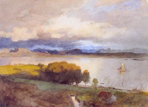 Fjordlandskap Udatert by Hans Gude, hand-painted oil painting reproduction