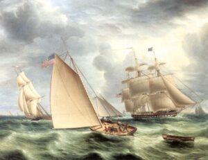 American Shipping Displays The Flag by James E Buttersworth, hand-painted oil painting reproduction