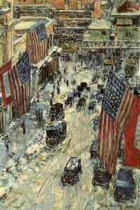 Flags on Fifty-Seventh Street by Frederick Childe Hassam, hand-painted oil painting reproduction