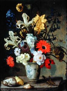 Floral Study with beaker grasshopper and seashells by Balthasar van der Ast, hand-painted oil painting reproduction