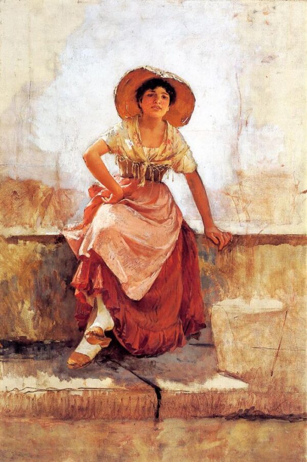 Florentine Flower Girl b by Frank Duveneck, hand-painted oil painting reproduction