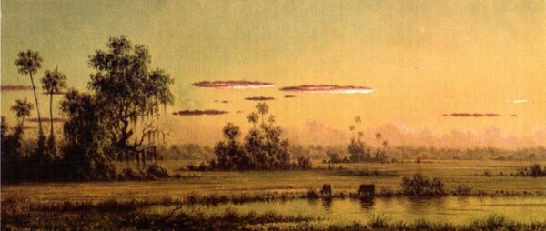 Florida Sunset with Two Cows by Martin Johnson Heade, hand-painted oil painting reproduction