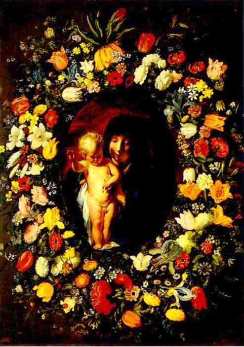 Madonna and Child Wreathed in Flowers by Jacob Jordaens, hand-painted oil reproduction