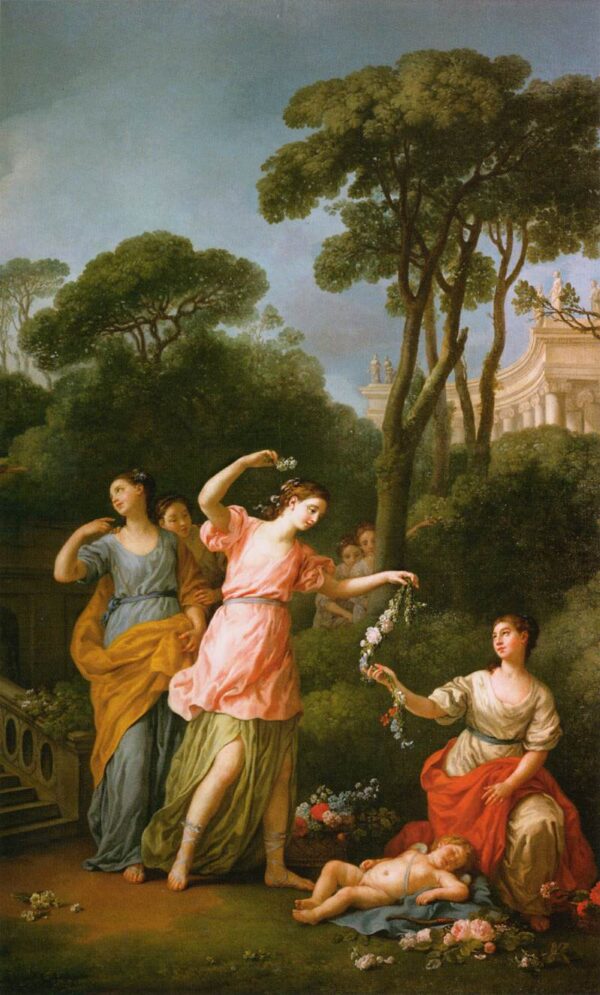 Greek Maidens Adorning a Sleeping Cupid with Flowers by Joseph Marie Vien, hand-painted oil painting reproduction