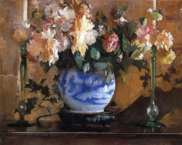 Flowers in a Blue Ginger Jar by Edmund Tarbell, hand-painted oil painting reproduction