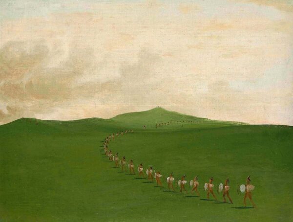 Foot War Party on the March, Upper Missouri by George Catlin, hand-painted oil painting reproduction