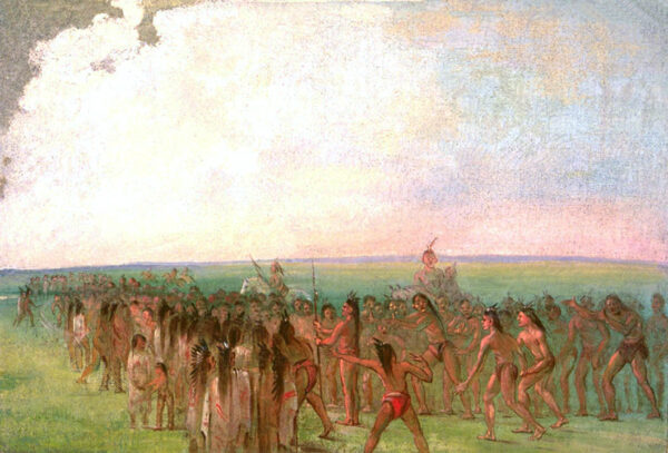 Footrace behind the Mandan Village by George Catlin, hand-painted oil painting reproduction